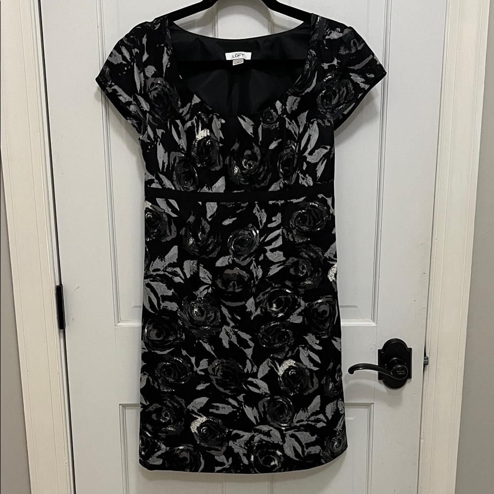 LOFT Black and White Floral Mini Dress